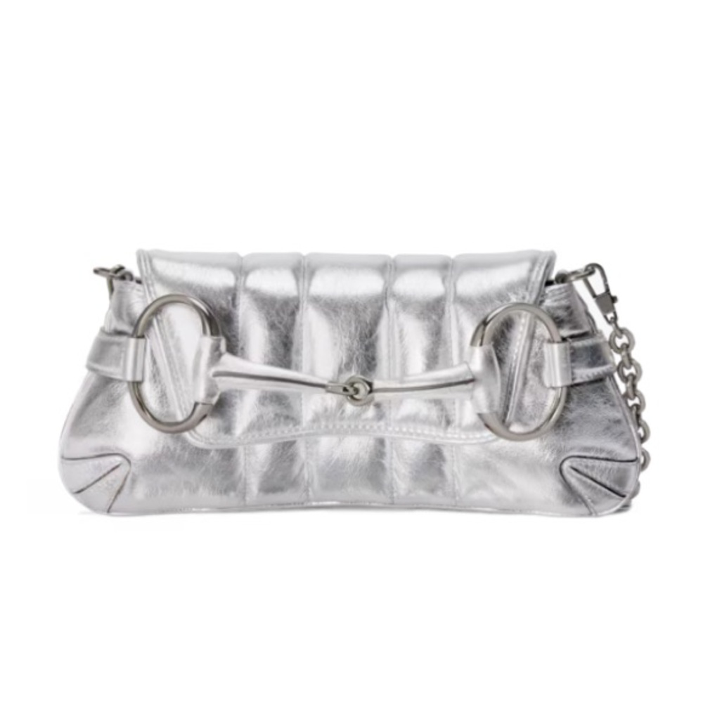 NWT sold out silver Gucci Horsebit Chain small shoulder bag